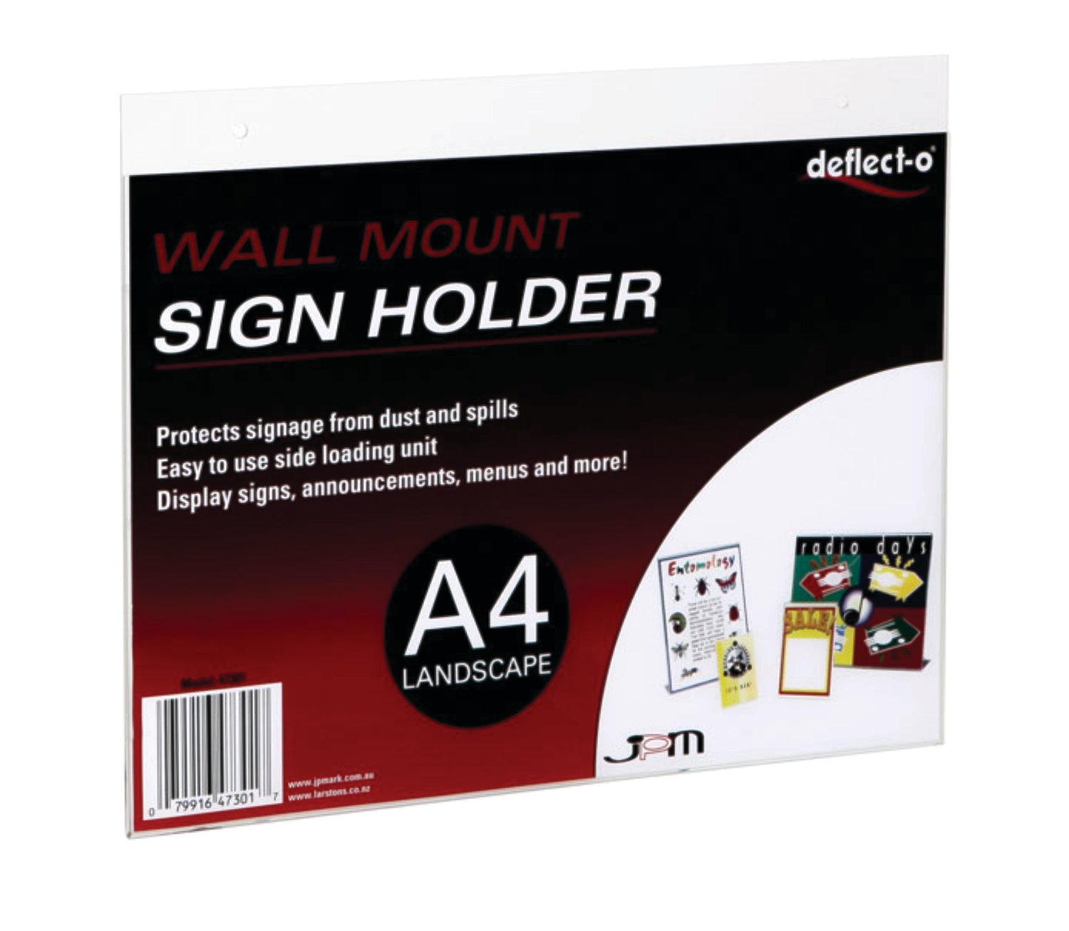 A4 WALL MOUNTING SIGN HOLDER, TOP LOADING, LANDSCAPE, SINGLE-SIDED  46901