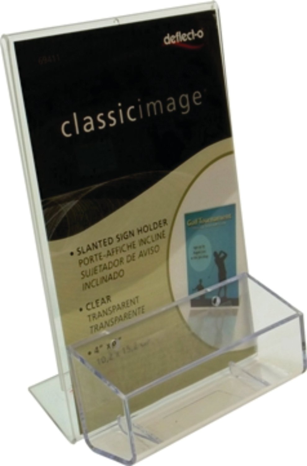 A6 SLANTED SIGN HOLDER WITH BUSINESS CARD HOLDER, PORTRAIT  69421