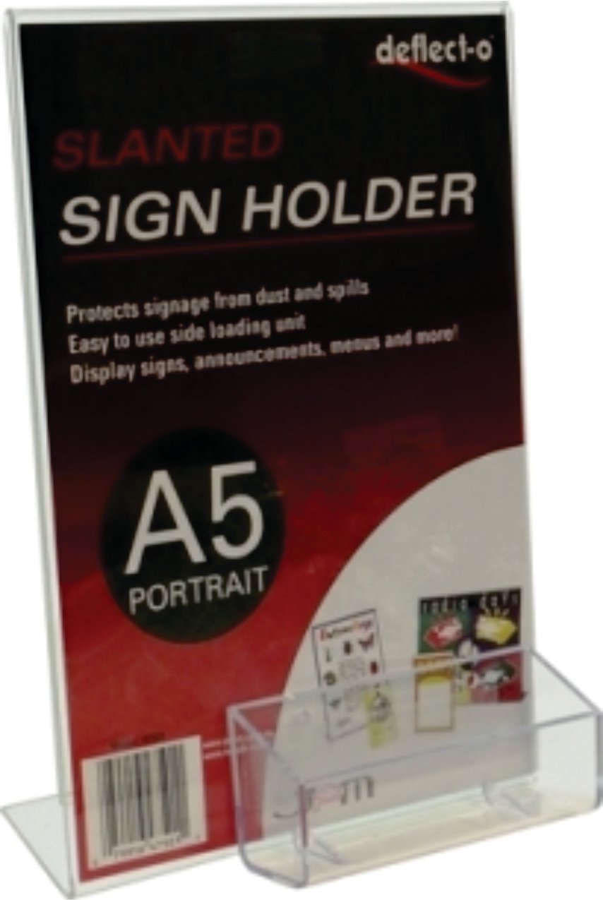 A5 SLANTED SIGN HOLDER WITH BUSINESS CARD HOLDER, PORTRAIT  47521