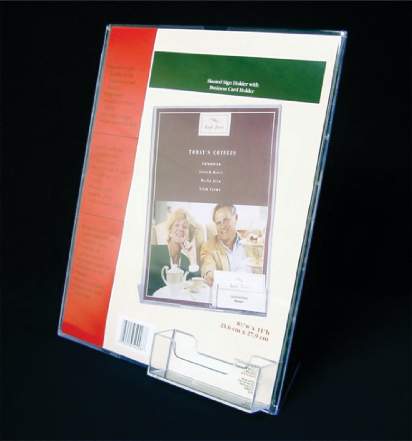 A4 SLANTED SIGN HOLDER WITH BUSINESS CARD HOLDER, PORTRAIT  47421