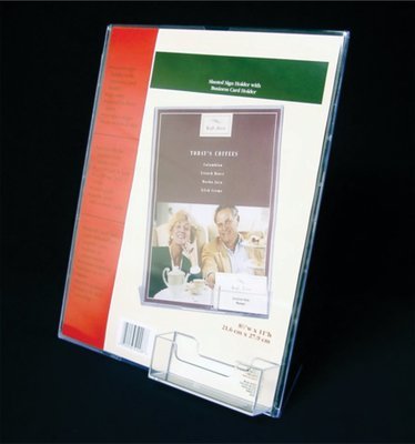 A4 SLANTED SIGN HOLDER WITH BUSINESS CARD HOLDER, PORTRAIT  47421