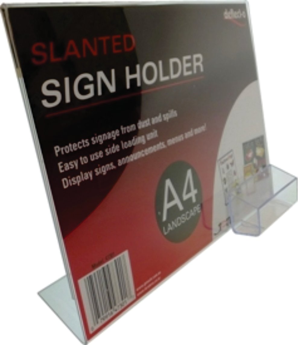 A4 SLANTED SIGN HOLDER WITH BUSINESS CARD HOLDER, LANDSCAPE  47321