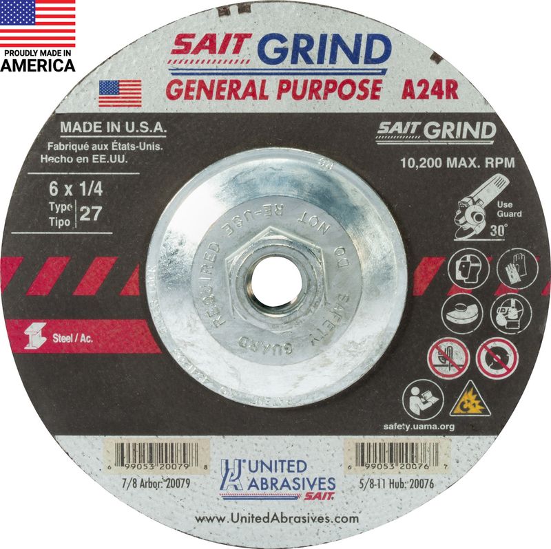 6x1/4x5/8-11"  Type 27 Grinding Wheel