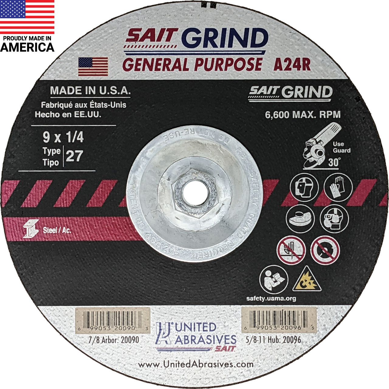 9x1/4x5/8-11" A24R Type 27 Grinding Wheel