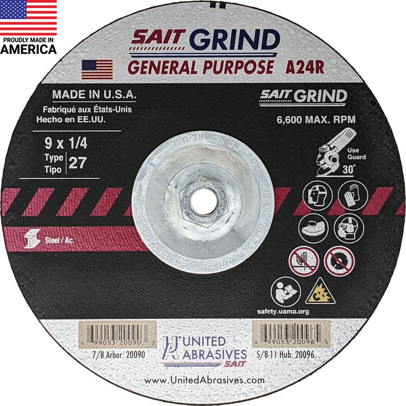 9x1/4x5/8-11" A24R Type 27 Grinding Wheel