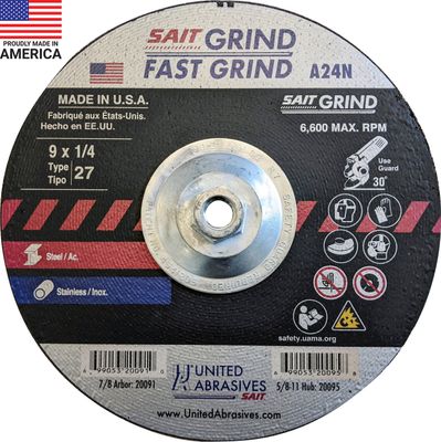 9x1/4x5/8-11" A24N Type 27 Grinding Wheel For Stainless Steel