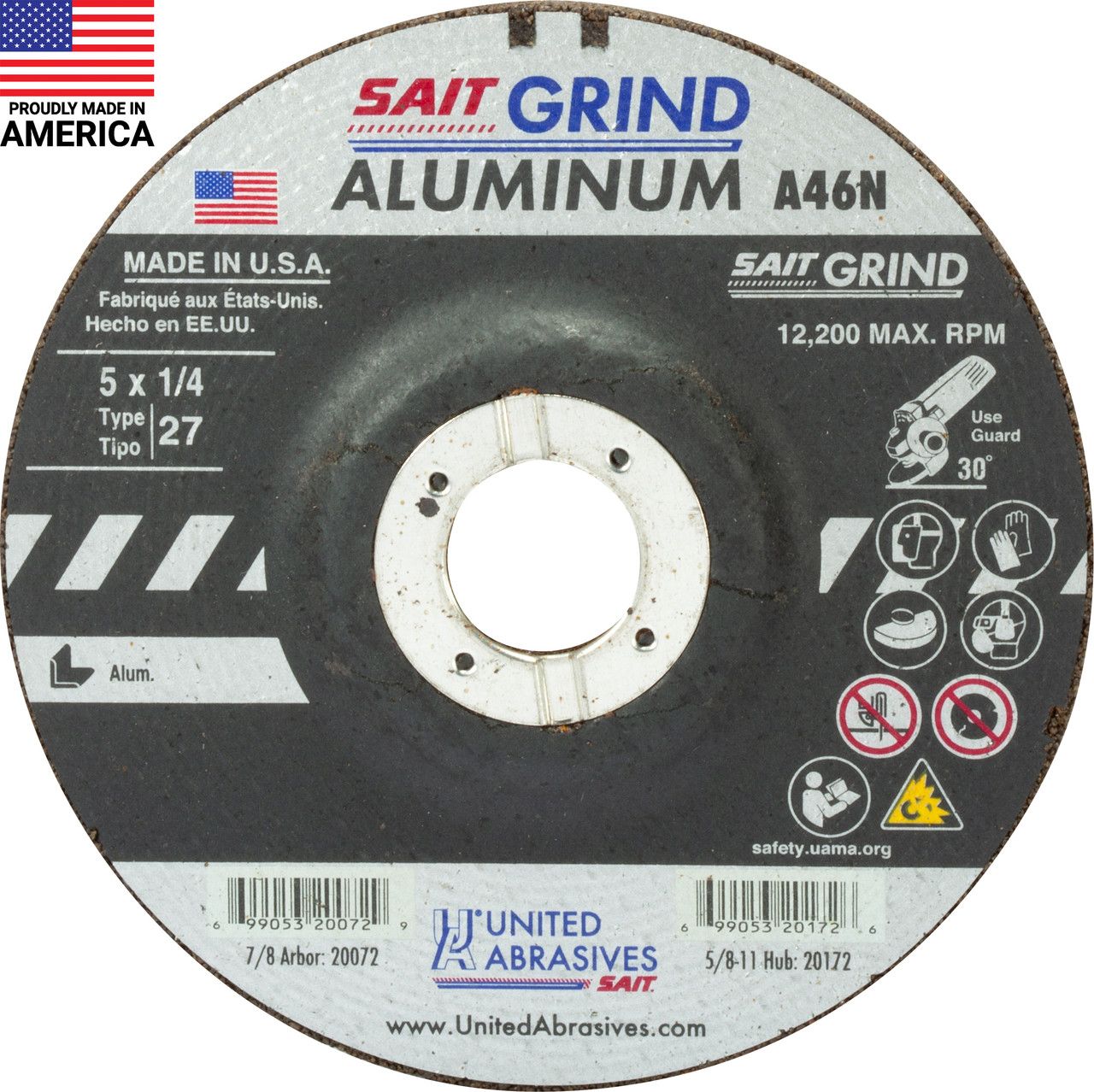 5x1/4x5/8-11" Type 27 Grinding Wheel Aluminum