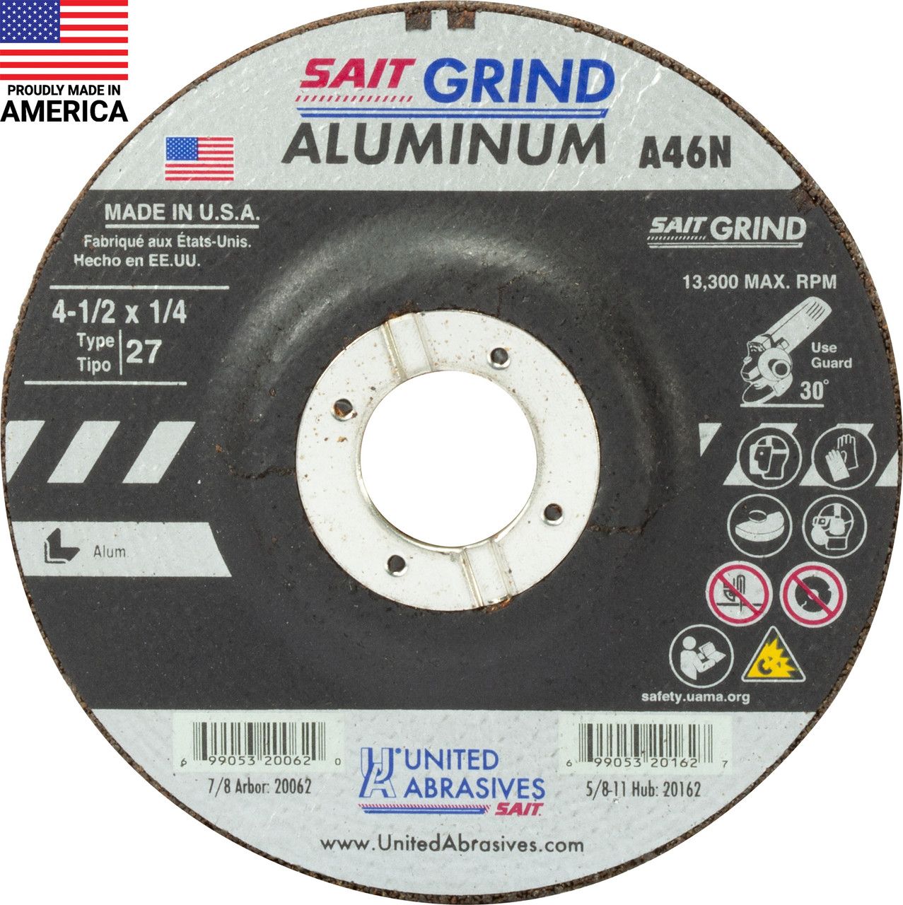 4-1/2x1/4x7/8" Type 27 Aluminum Grinding Wheel