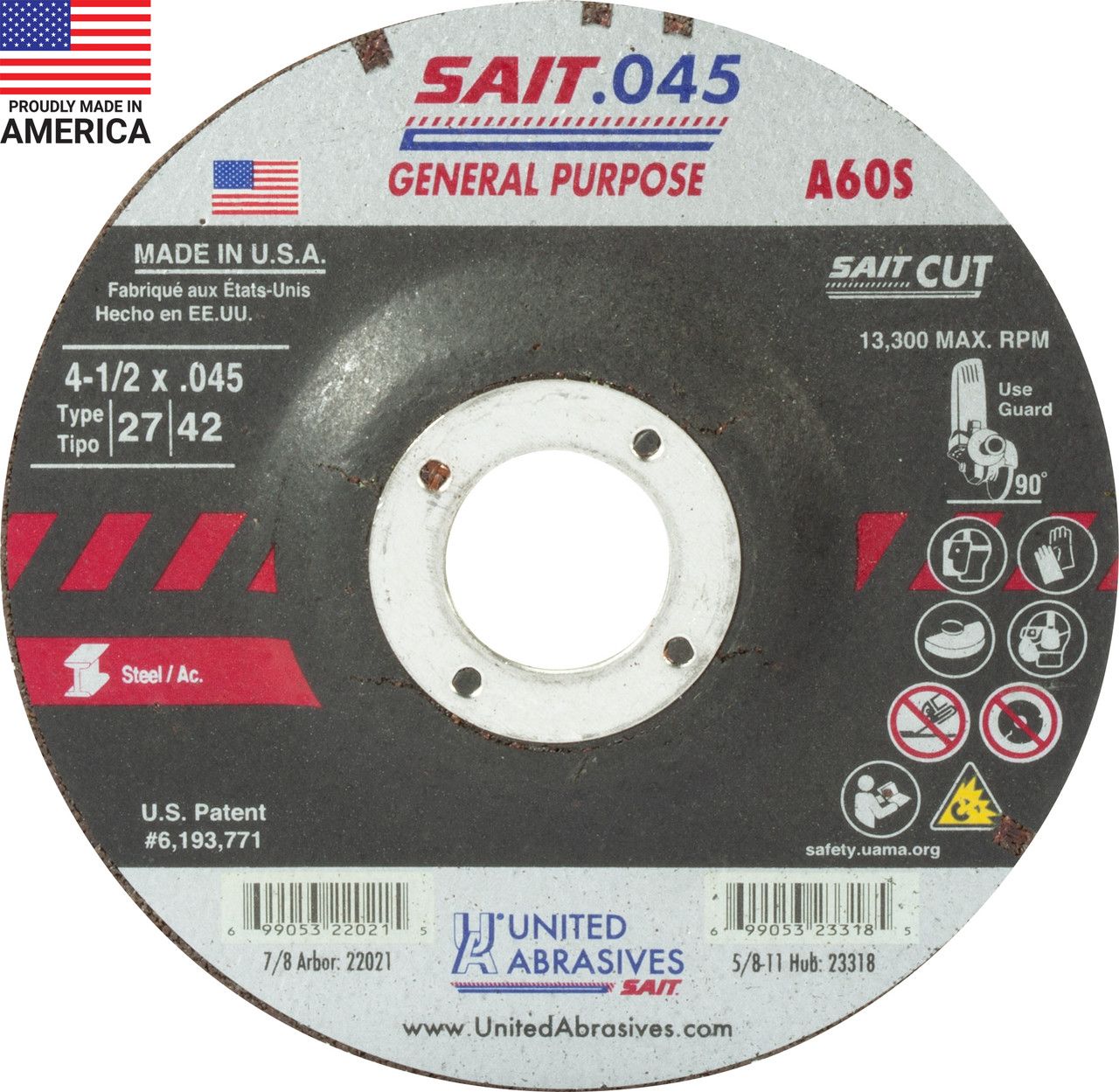4-1/2.045x7/8" Type 27 A/O Cut Off Wheel (Sait)
