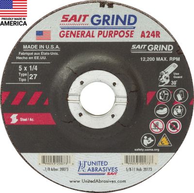 5x1/4x7/8" Type 27 Grinding Wheel