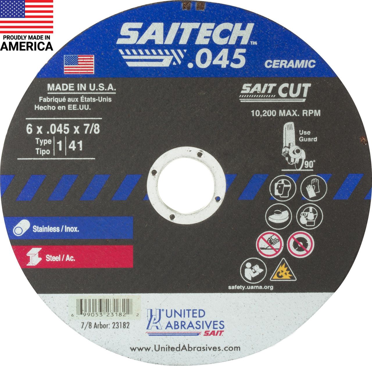 6x.045x7/8" Type 1 Saitech Cut Off Wheel