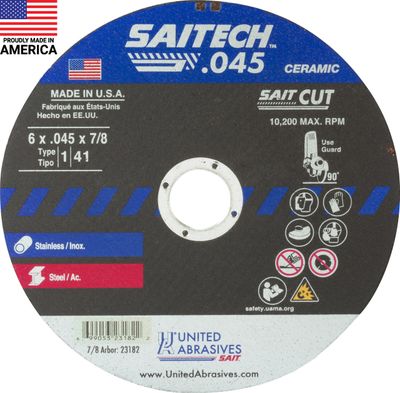 6x.045x7/8" Type 1 Saitech Cut Off Wheel