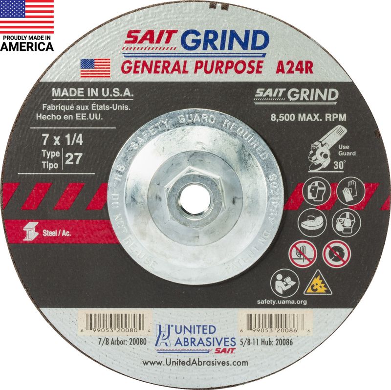 7x1/4x5/8-11" A24R Type 27 Grinding Wheel