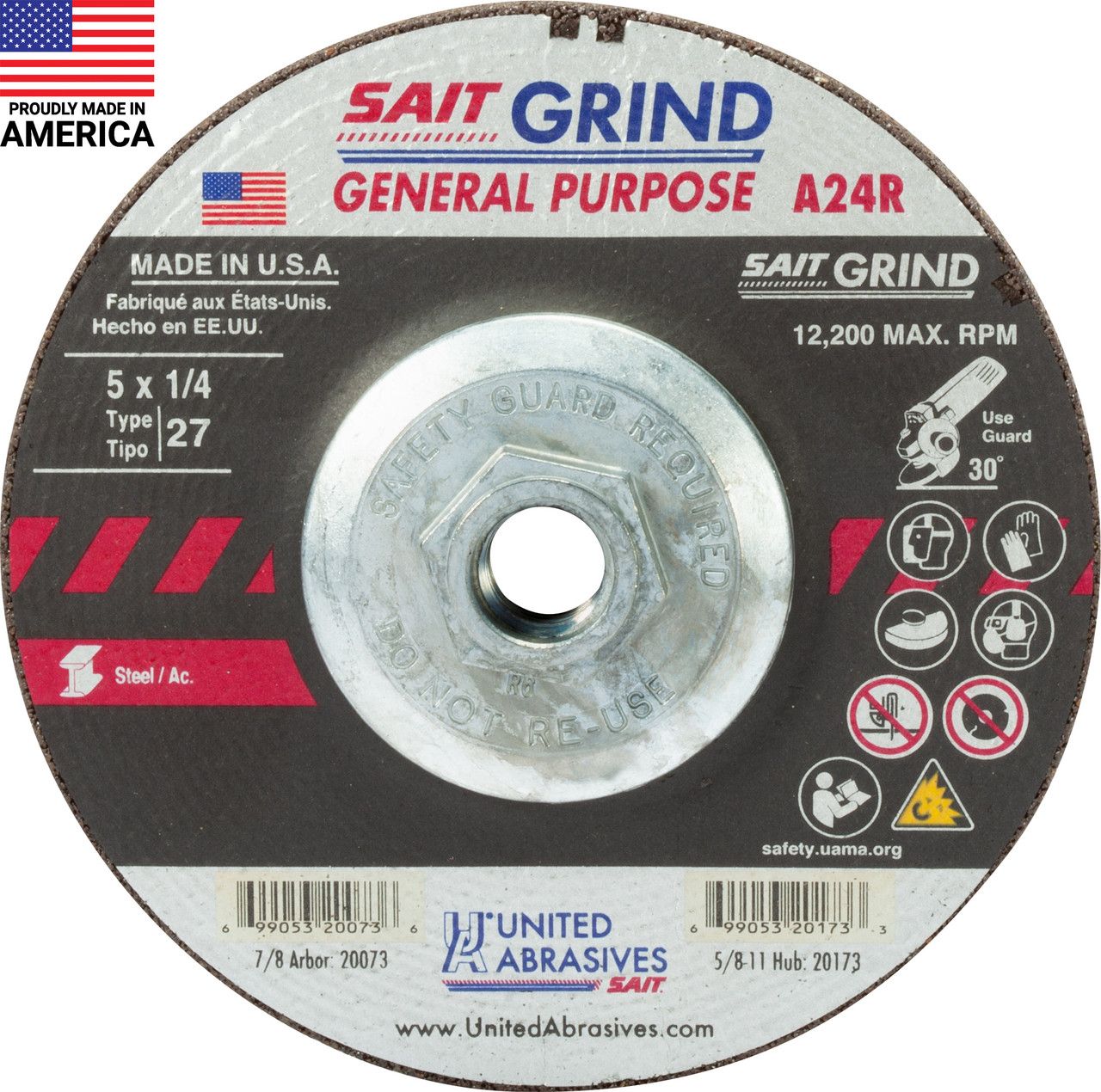 5x1/4x5/8-11" A24R Grinding Wheel