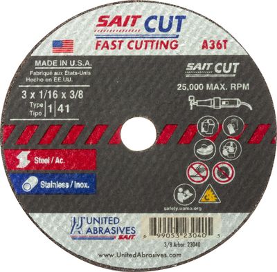 3x1/16x3/8" Metal Cut Off Wheel (Sait)