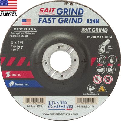 5x1/4x7/8 5x1/4x7/8" Type 27 A24N Stainless Grinding Wheel