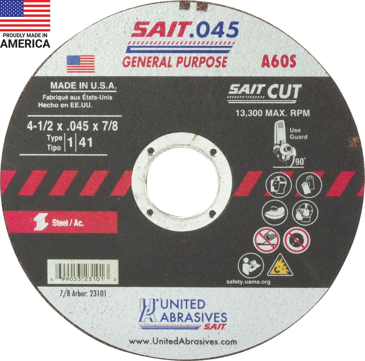 4-1/2x.045x7/8" Type 1 A60S Metal Cut-Off Wheel - Sait