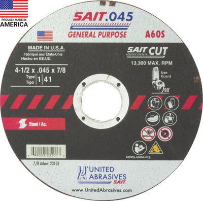4-1/2x.045x7/8" Type 1 A60S Metal Cut-Off Wheel - Sait
