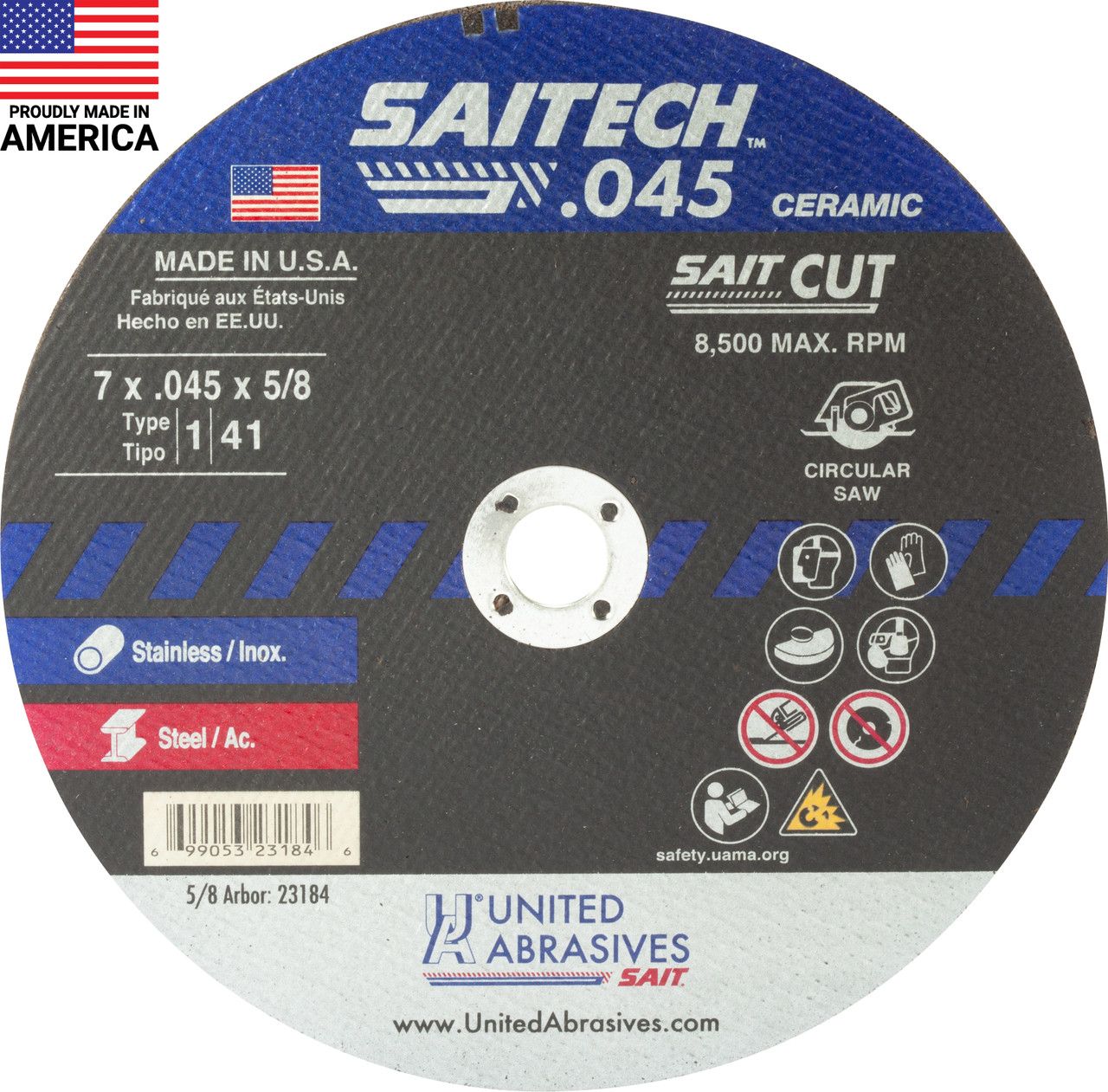 7x.045x5/8" Type 1 Saitech Cut Off Wheel