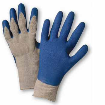 1Dozen Blue Latex Finger & Palm Coated Gray String Knit Glove