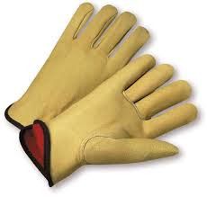 XL Full Grain Leather Pig Driver Style Glove W/Red Fleece Lining 1dz