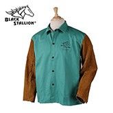 XXL Green Fabric Coat with Leather Sleeves XXL Green Fabric Coat with Leather Sleeves