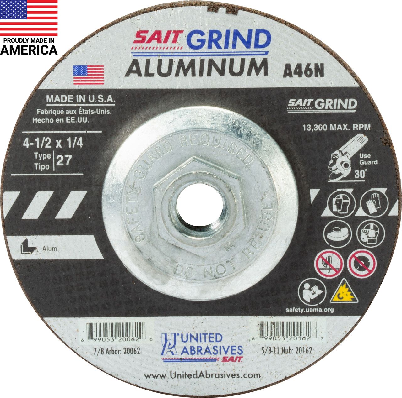 4-1/2"x1/4x5/8-11" Type 27 Grinding Wheel for Aluminum