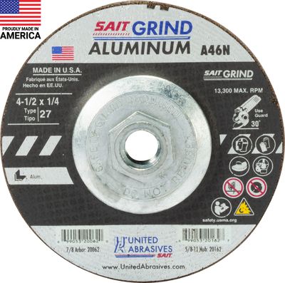 4-1/2"x1/4x5/8-11" Type 27 Grinding Wheel for Aluminum