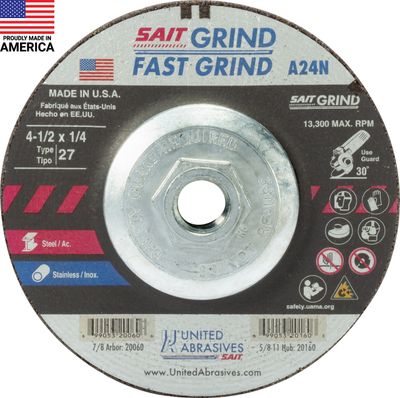 4-1/2"x1/4x5/8-11" Type 27 Grinding Wheel A24N