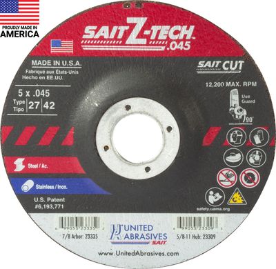 5x.045x7/8" Type 27 Sait Z-tech Zirconia Cutting Wheel