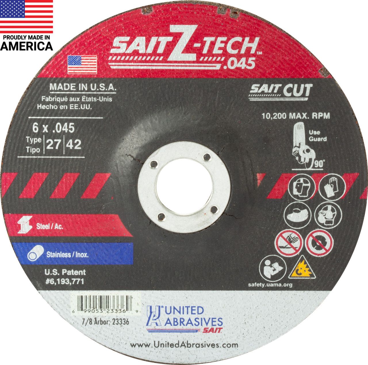 6x.045x7/8" Type 27 Sait Z-tech Zirconia Cutting Wheel