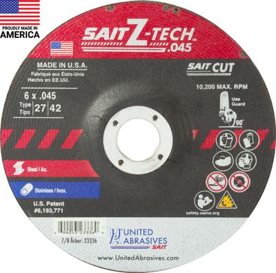 6x.045x7/8" Type 27 Sait Z-tech Zirconia Cutting Wheel