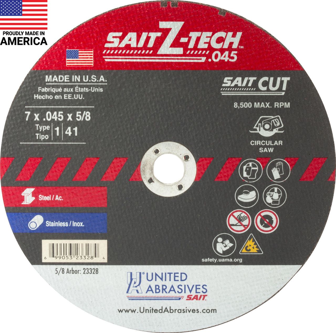 7x.045x7/8" Type 1 Sait Z-tech Zirconia Cutting Wheel