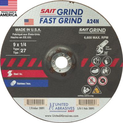 9x1/4x7/8" Type 27 Grinding Wheel A24N for Stainless