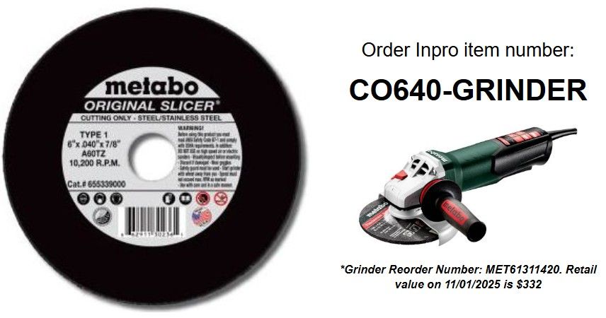 Free 6 Free 6" Metabo 613111420 Grinder w/500 CO640/M Cutoff Wheels