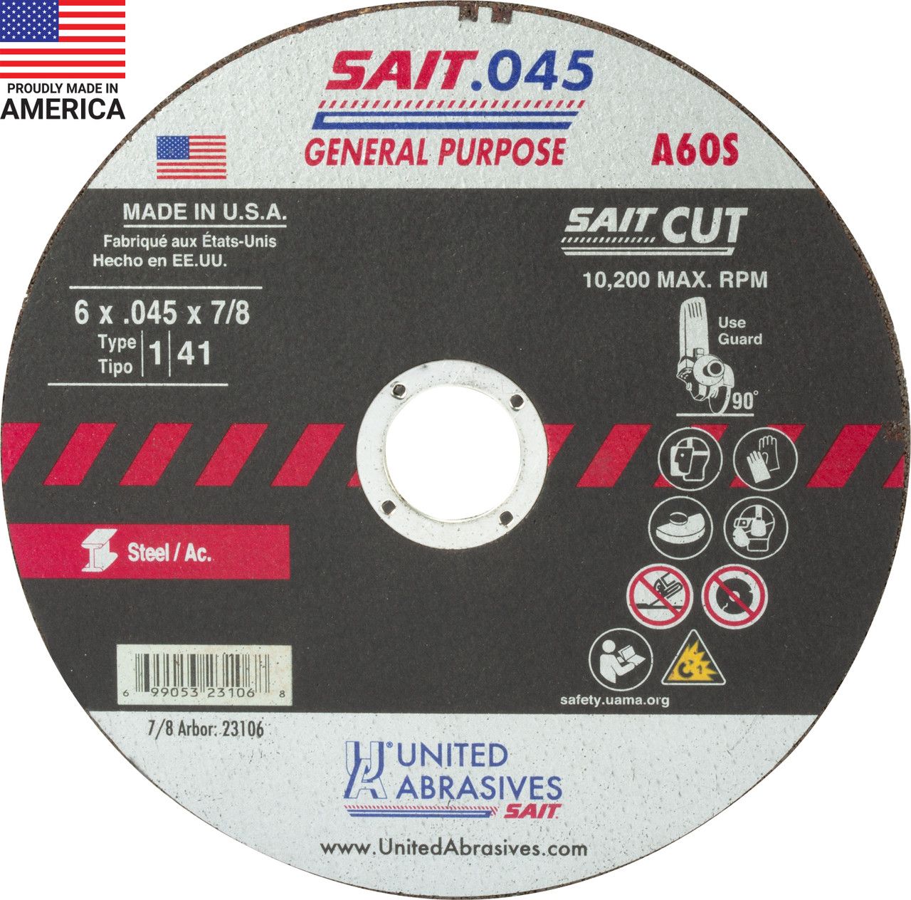 6x.045x7/8" Type 1 A60S Metal Cut-Off Wheel - Sait