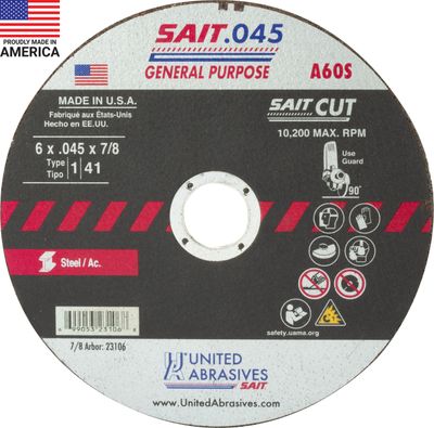 6x.045x7/8" Type 1 A60S Metal Cut-Off Wheel - Sait
