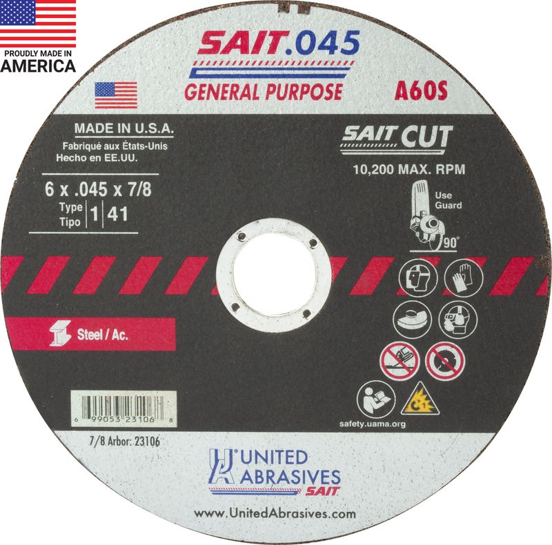 6x.045x7/8" Type 1 A60S Metal Cut-Off Wheel - Sait