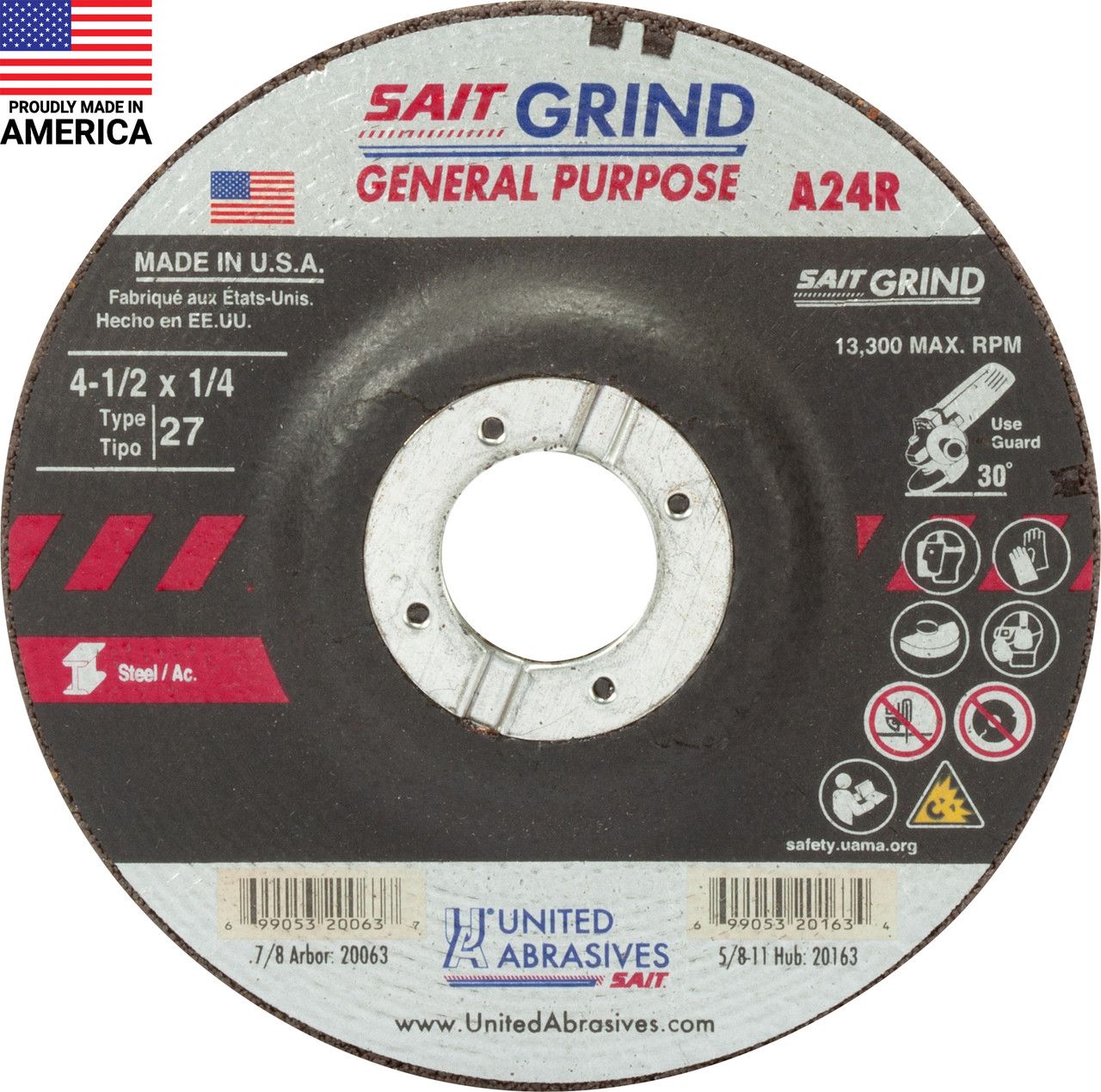 4-1/2x7/8x1/4" Type 27 Grinding Wheel (Sait)