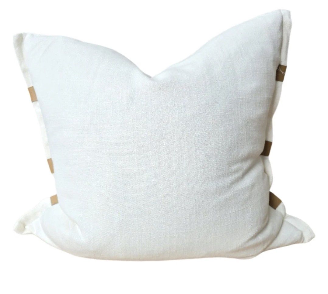 Florrie Cushion- White &amp; Leather