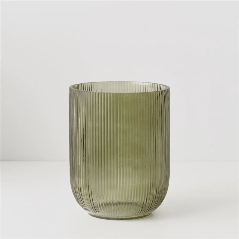 Bell Ripple Ribbed Glass Vase - Olive