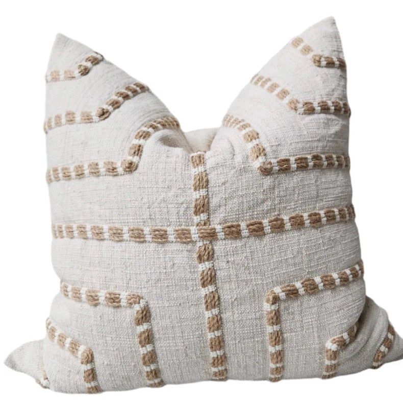 Maya Embroidery Cushion - Natural &amp; White