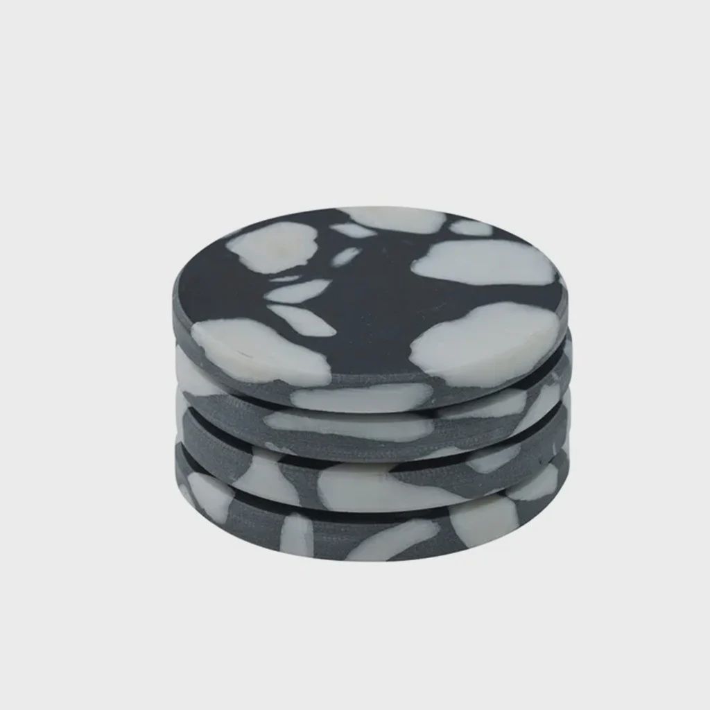 Hide Terrazzo Coasters - Black &amp; White 4pc