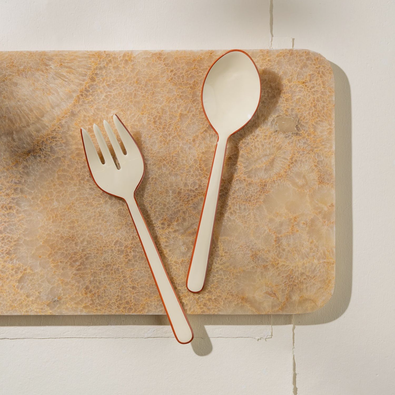 Alder Enamel Salad Servers- Cream
