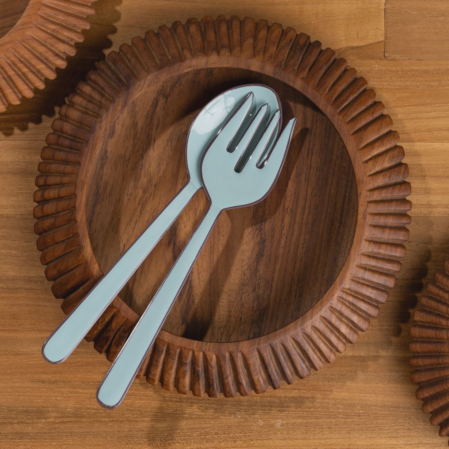 Alder Enamel Salad Servers- Duck Egg