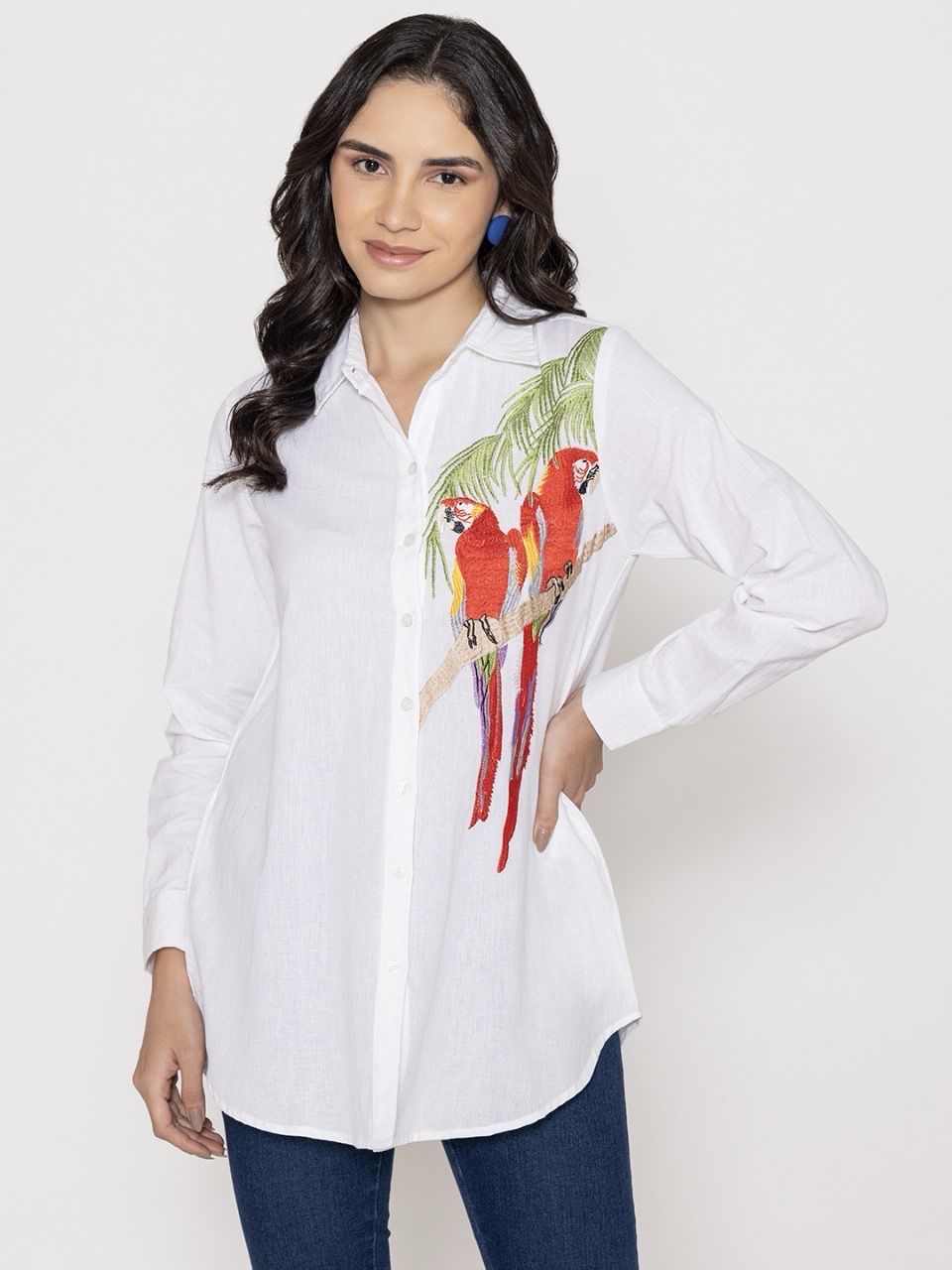 White Orange Parrot Shirt
