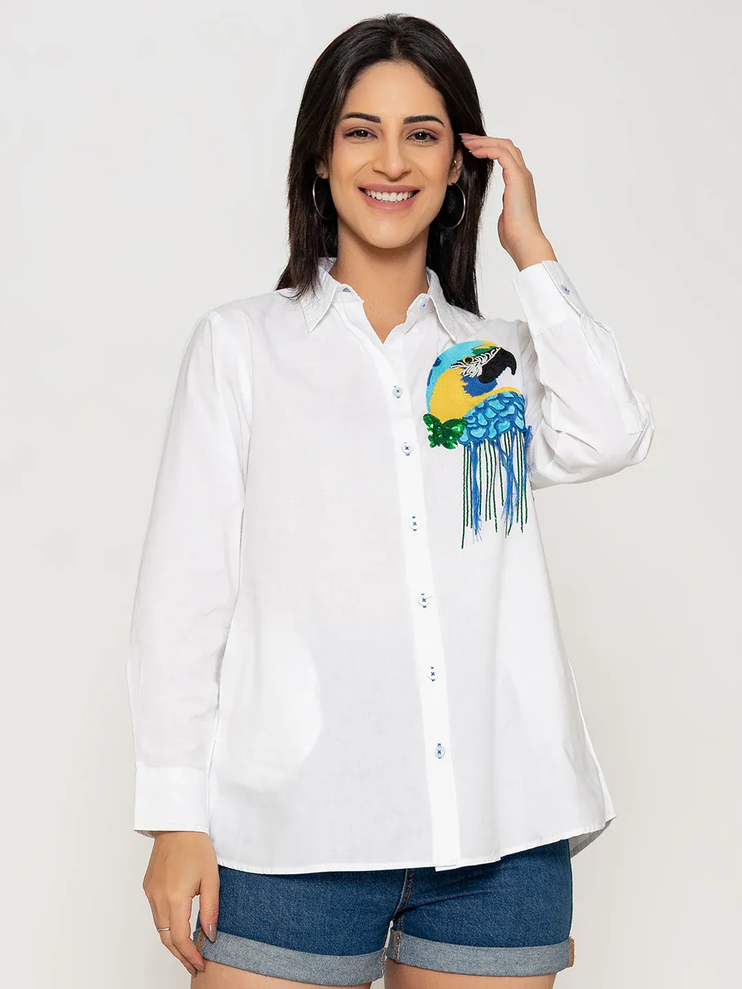 White Blue Parrot Shirt