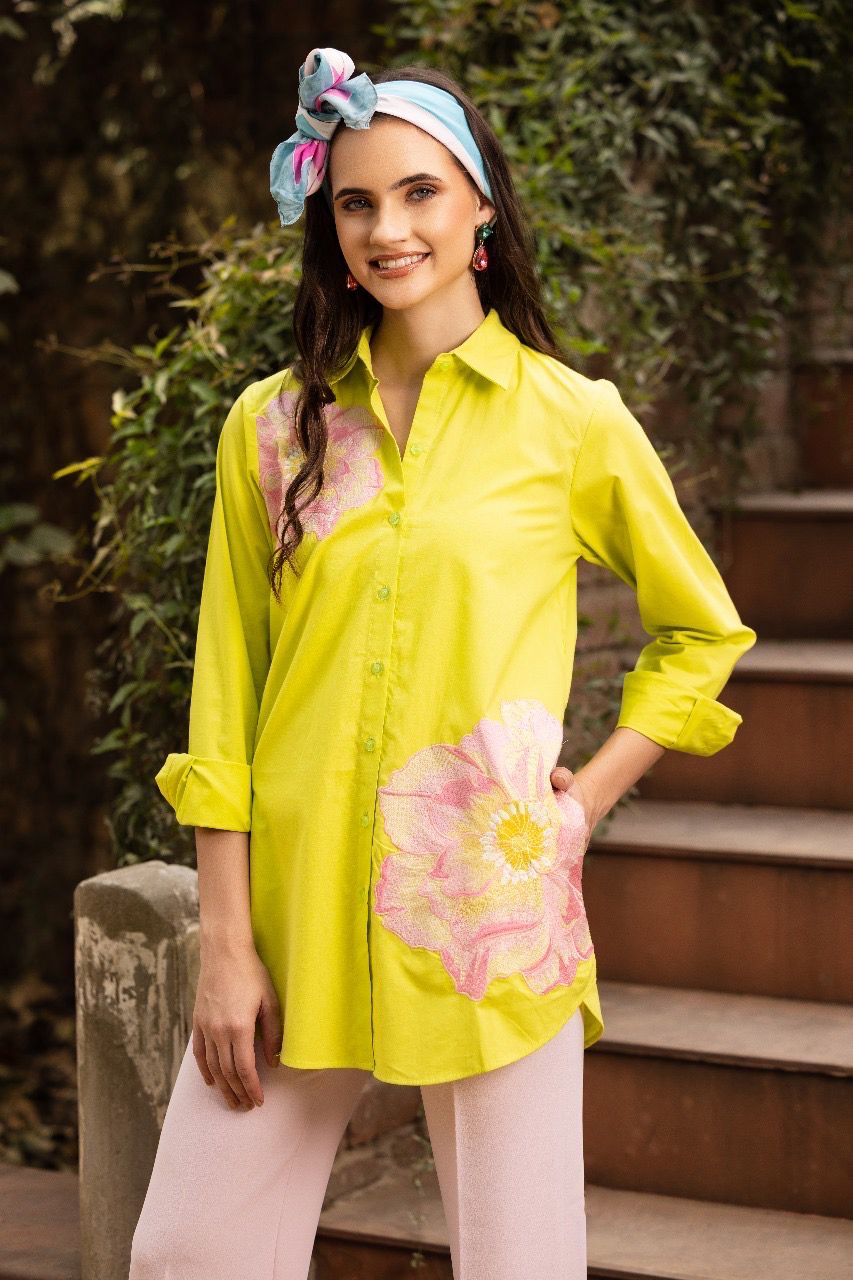 Lime Green Flower Shirt