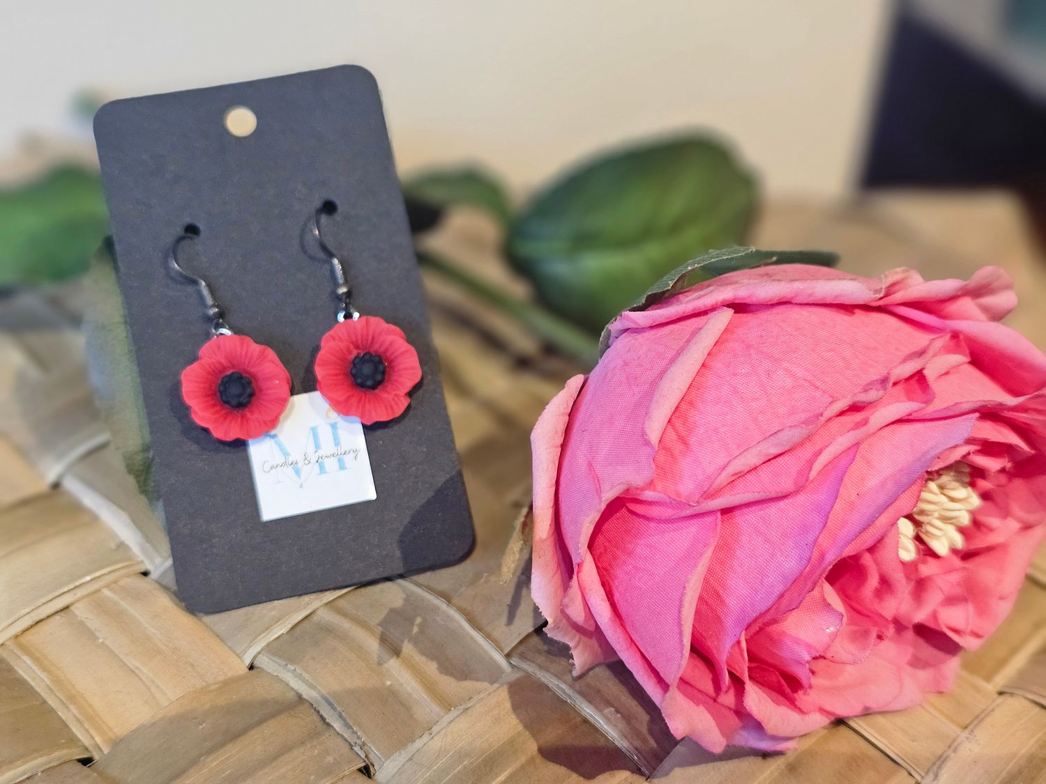 Red Poppy Drop Earrings