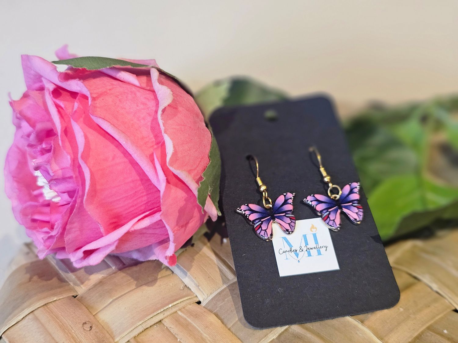 Purple Butterfly Drop Earrings